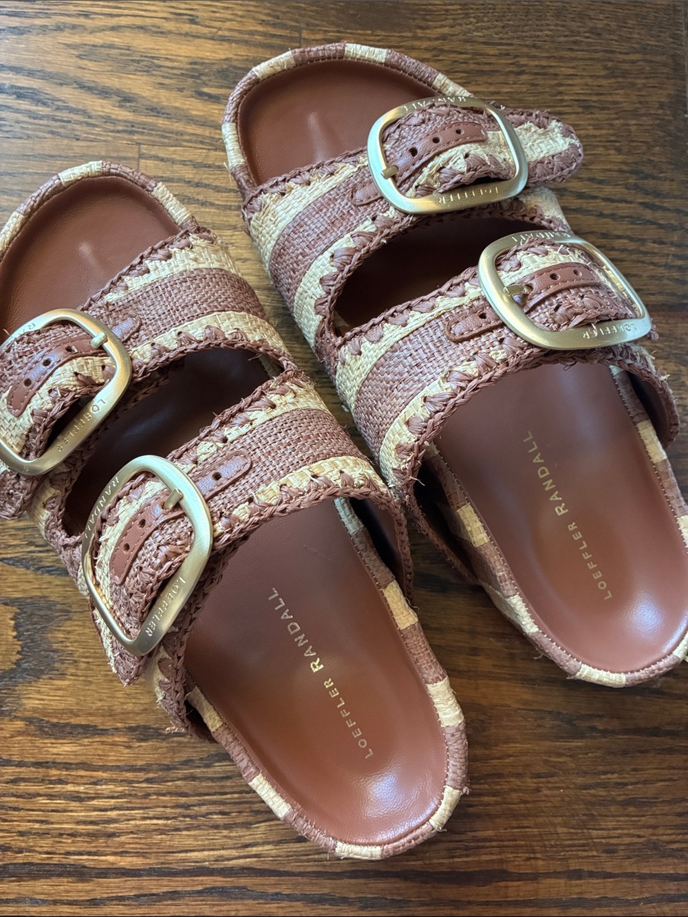 Loeffler Randall Nico Brown & Cream Raffia Sandals